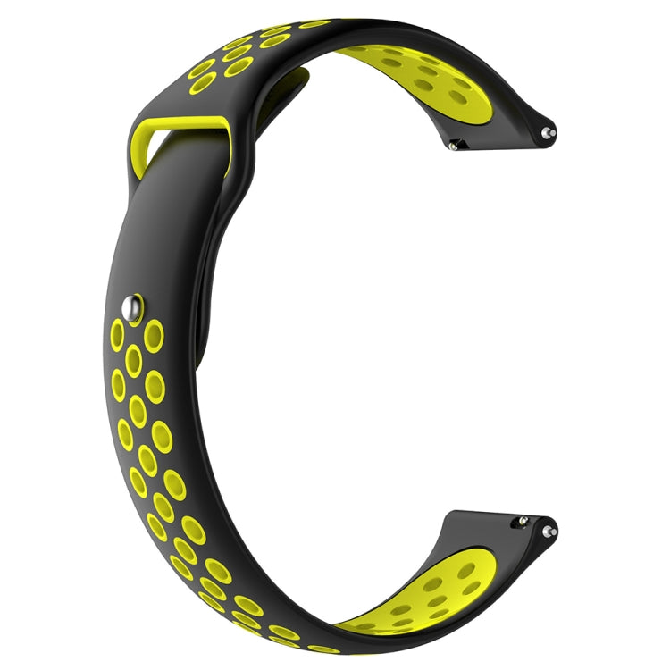 Two-color replacement watch strap band in black with neon yellow rings and buckle