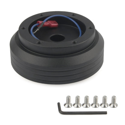 Steering wheel connection base for car, black with wiring harness and mounting screws