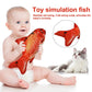 Red toy simulation fish with swinging motion, held by baby and shown with a cat