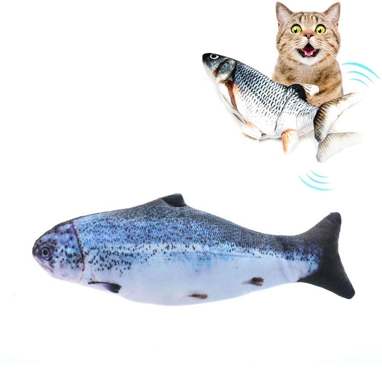 Electric USB cat simulation fish toy with white and blue fish design