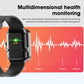 Black smart bracelet with square screen showing health monitoring graphs