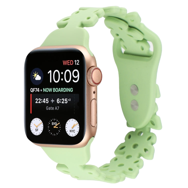 Light green silicone butterfly hollow watch band for Apple Watch, perforated butterfly links