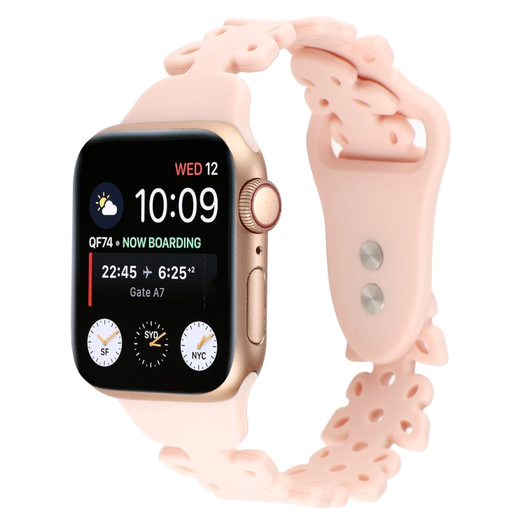 Blush pink silicone butterfly hollow watch band for Apple Watch, butterfly-shaped cutouts