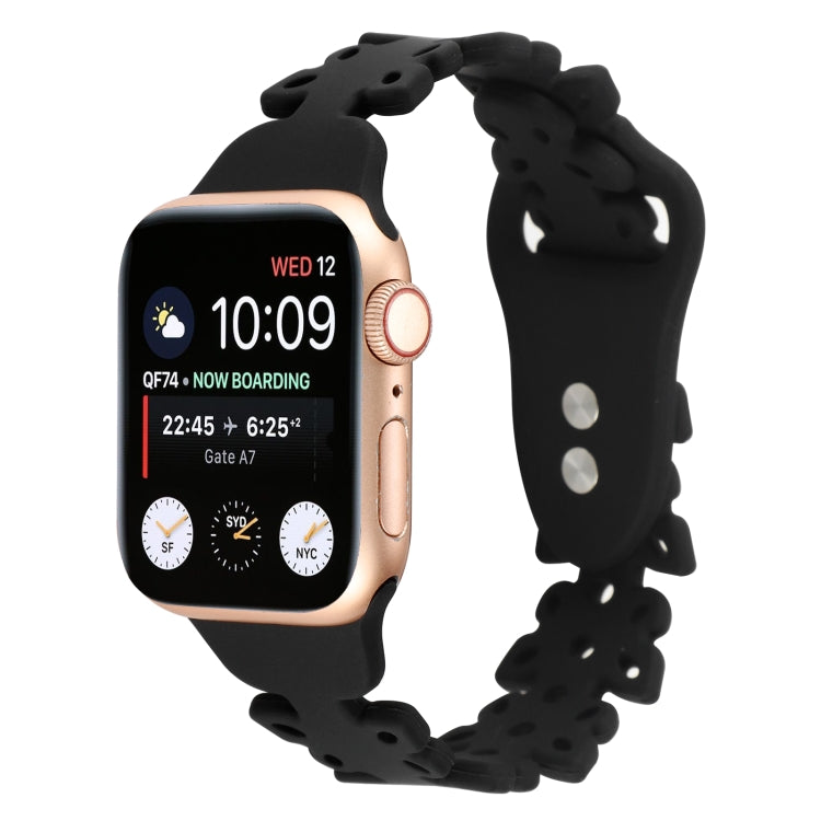 Dark black silicone butterfly hollow watch band for Apple Watch, openwork butterfly pattern