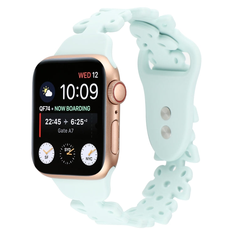 Silicone watch band with butterfly cutouts, mint green for Apple Watch