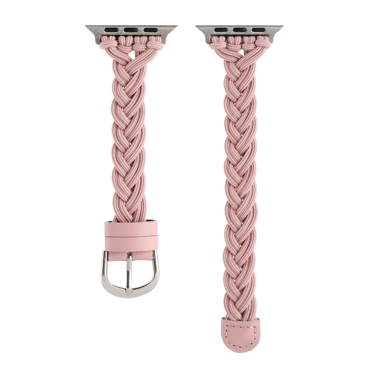 Apple Watch braided nylon elastic band, blush pink braid with adjustable buckle ends