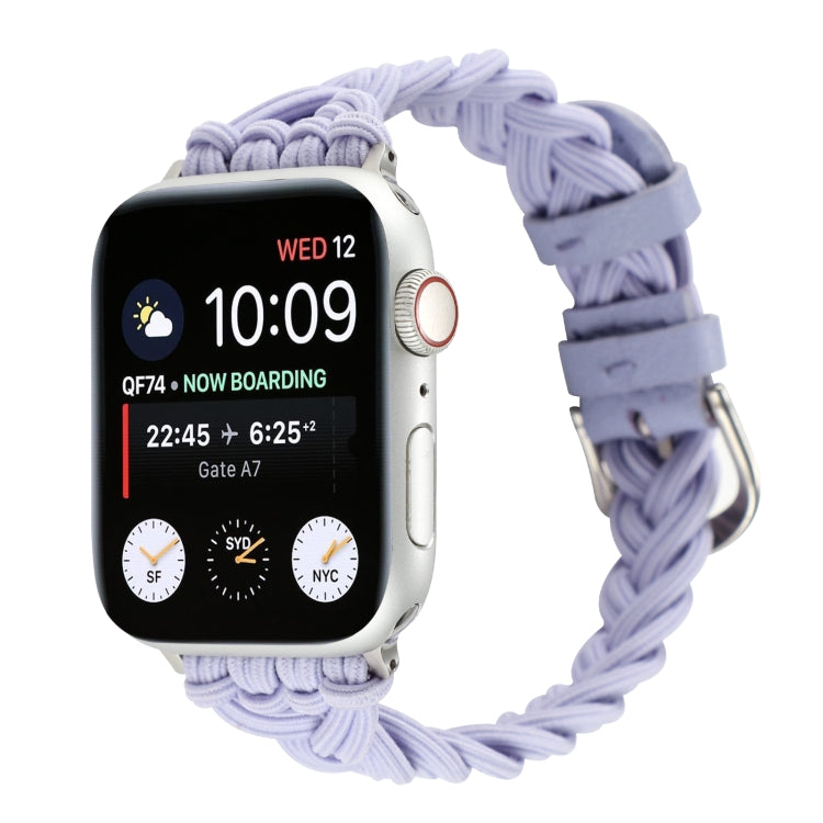 Lavender braided elastic watch band with braided links and metal clasp