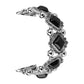 Retro pine stone metal watch band with black square cabochon stones and silver clasp hardware