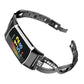 Black diamond metal watch band angled view with rhinestone strap centerpiece