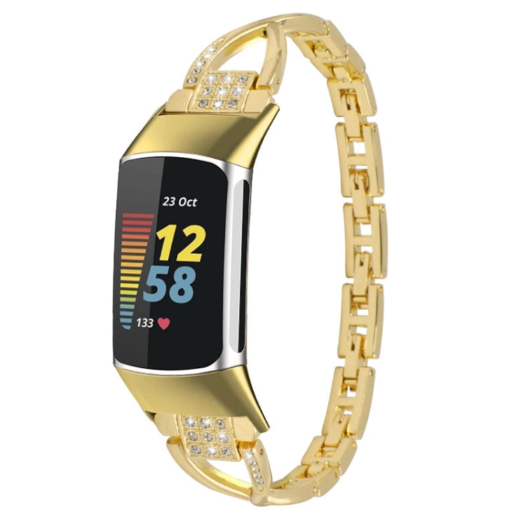 Gold diamond metal watch band with rhinestone accents for Fitbit Charge