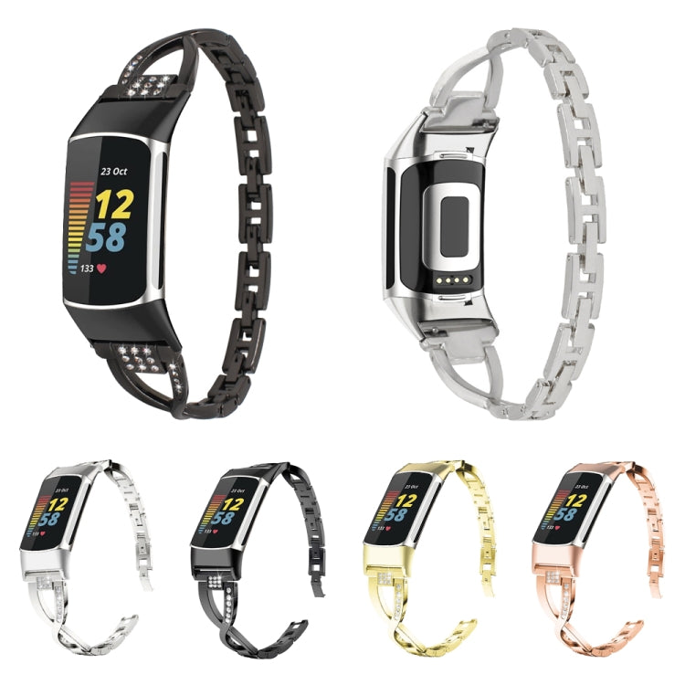 Diamond metal watch bands: black, silver, gold, and rose gold with rhinestone links