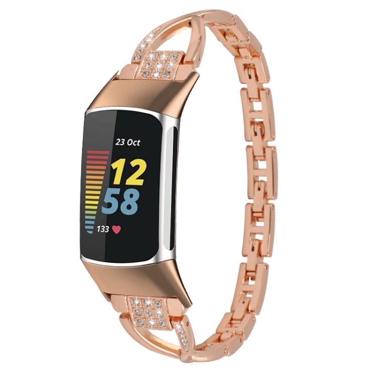 Rose gold diamond metal watch band with rhinestone metal link bracelet for Fitbit Charge