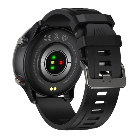 Black Zeblaze Stratos 2 Lite smartwatch back with sensor area and silicone strap