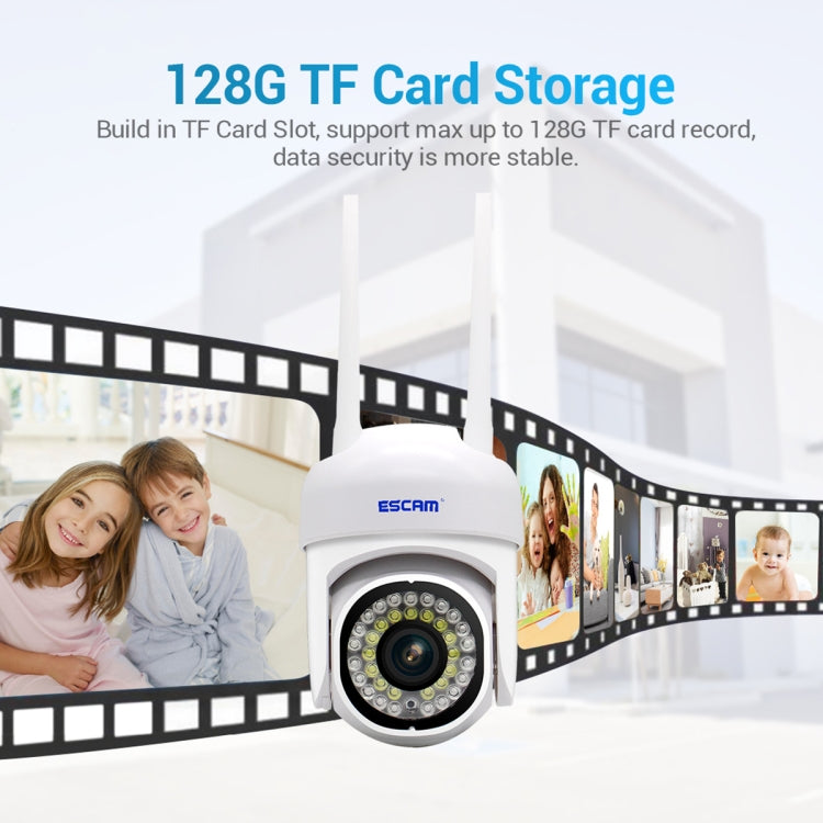 WiFi security camera with built-in TF card storage shown with film strip graphics.