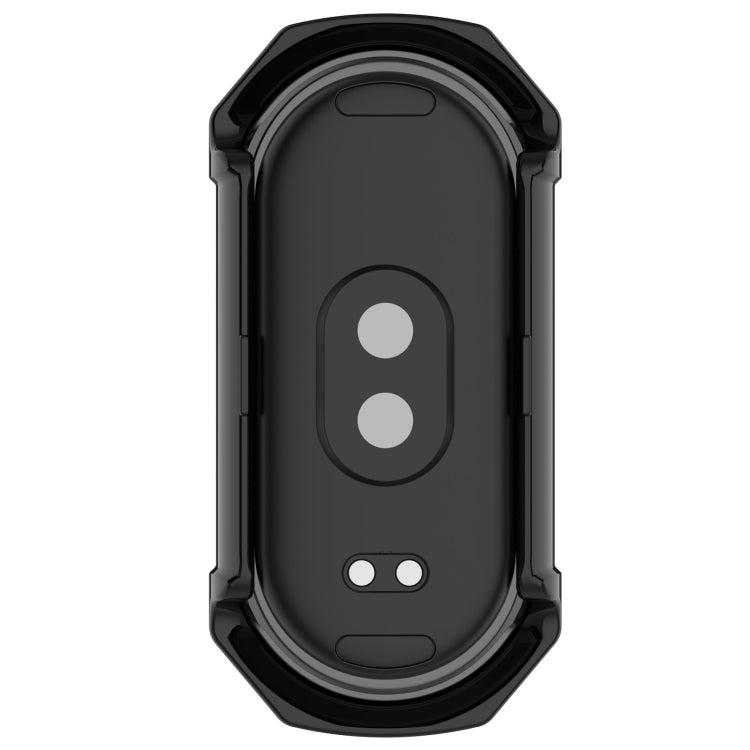 Black protective watch case with integrated tempered glass, back view and sensor cutout