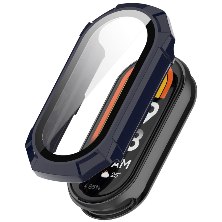 Ink blue protective watch case with integrated tempered glass window for Mi Band 8