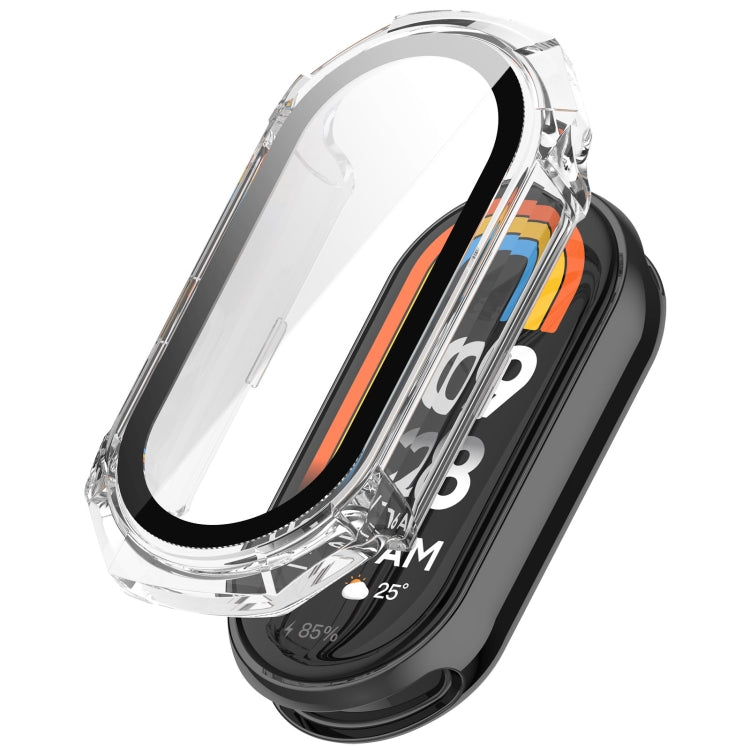 Transparent white protective watch case with integrated tempered glass window for Mi Band 8