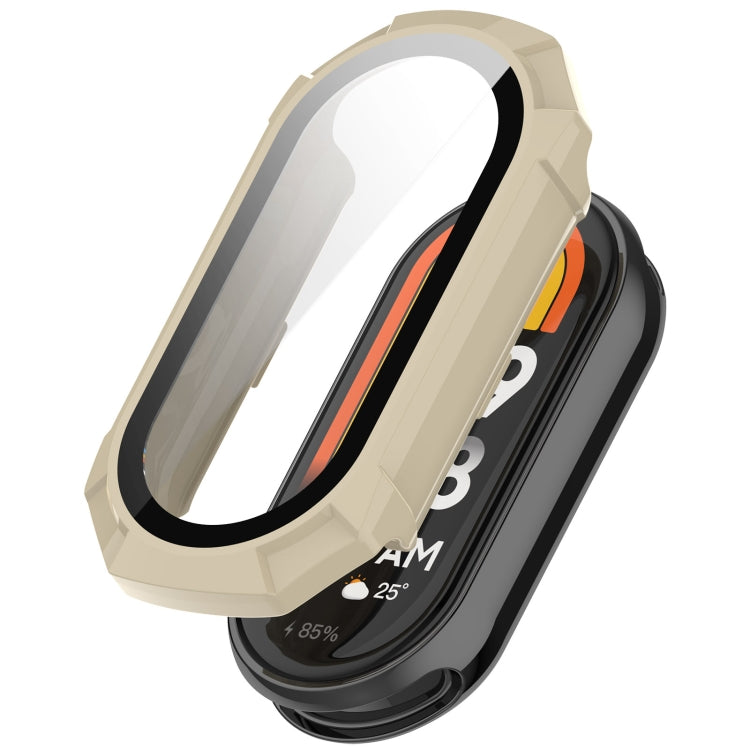Ivory white protective watch case with integrated tempered glass window for Mi Band 8