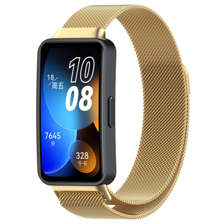 Gold milanese metal watch band, woven mesh with secure clasp, for Huawei Band 10/9/8