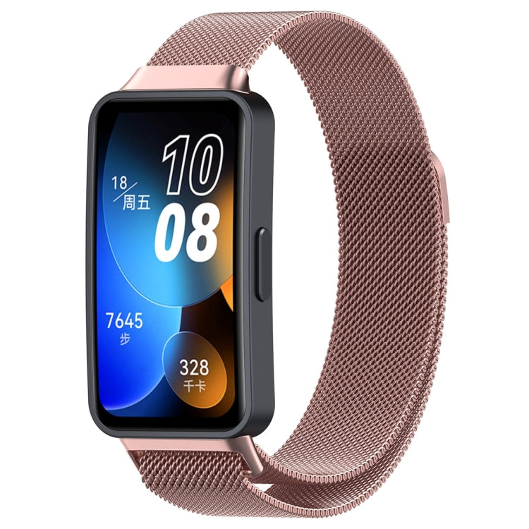 Rose pink milanese metal watch band, woven mesh with secure clasp, for Huawei Band 10/9/8