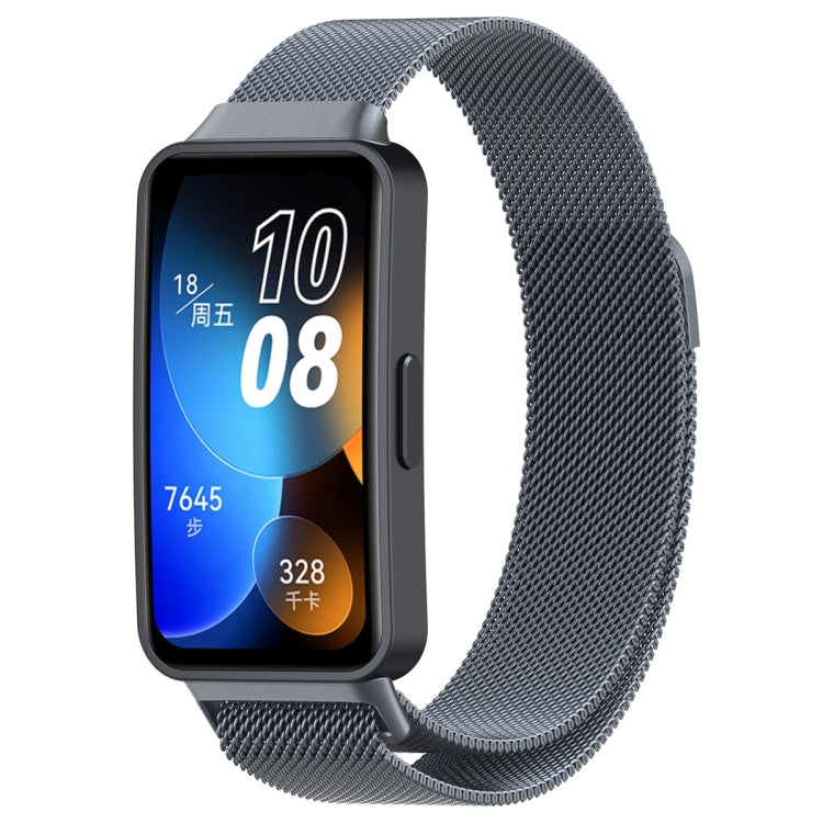 Space gray milanese metal watch band, woven mesh with secure clasp, for Huawei Band 10/9/8