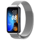 Milanese metal watch band in silver tone with mesh strap and clasp for a smartwatch