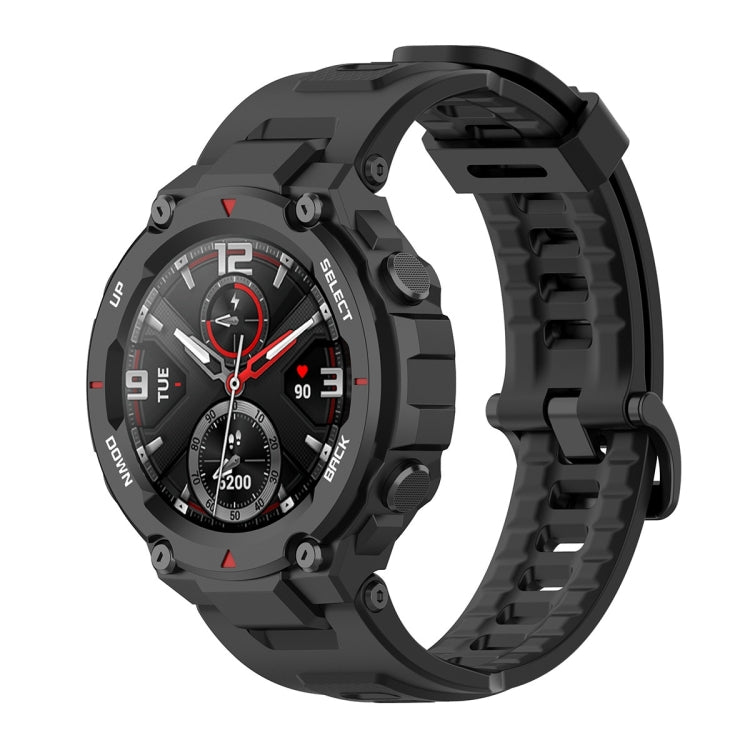 Silicone watch strap with perforated links and buckle, black for Amazfit T-Rex A1918