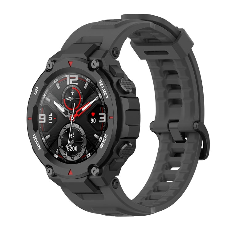 Silicone watch strap with perforated links and buckle, dark gray for Amazfit T-Rex A1918