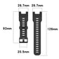 Black silicone watch strap size diagram with buckle and adjustable holes