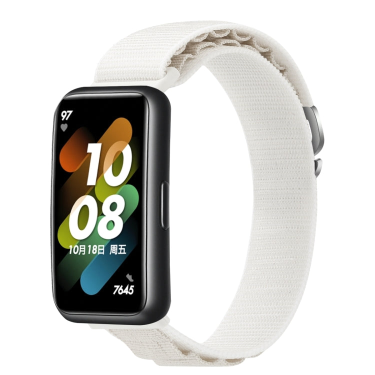 Loop nylon watch band with light gray-white fabric strap and smartwatch display