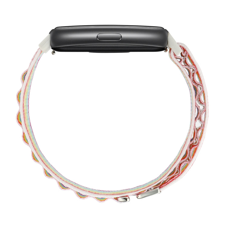 Loop nylon watch band multicolor woven strap with fitness tracker in black case