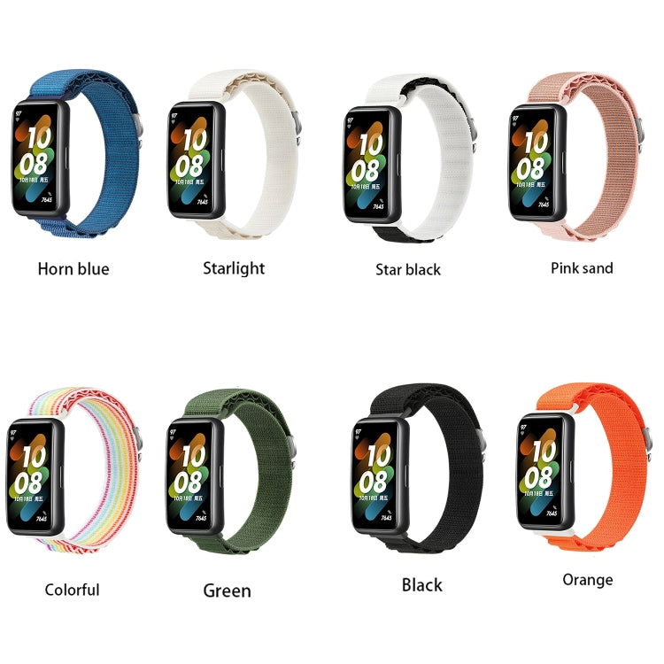 Loop nylon watch band color options: blue, starlight, star black, pink sand, green, black, orange