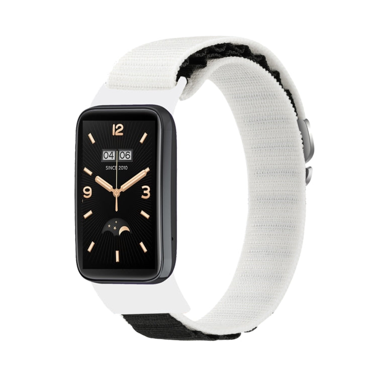 Loop nylon watch band with white woven strap and smartwatch clock screen