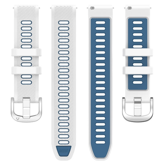 Silicone watch band straps in white and blue tones with metal pin buckle