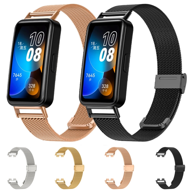 Assorted metal mesh watch bands in four colors with metal clasps and watch faces