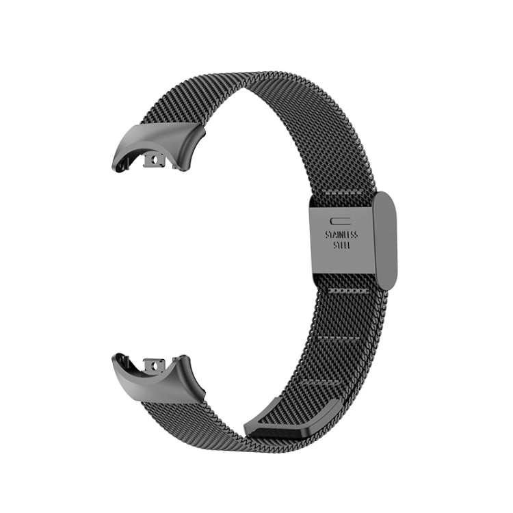 Milanese metal watch band for fitness tracker, black mesh with detached end pieces