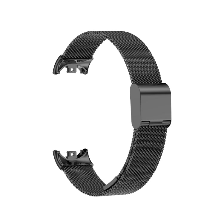 Milanese metal watch band for fitness tracker, black mesh strap with clasp pieces