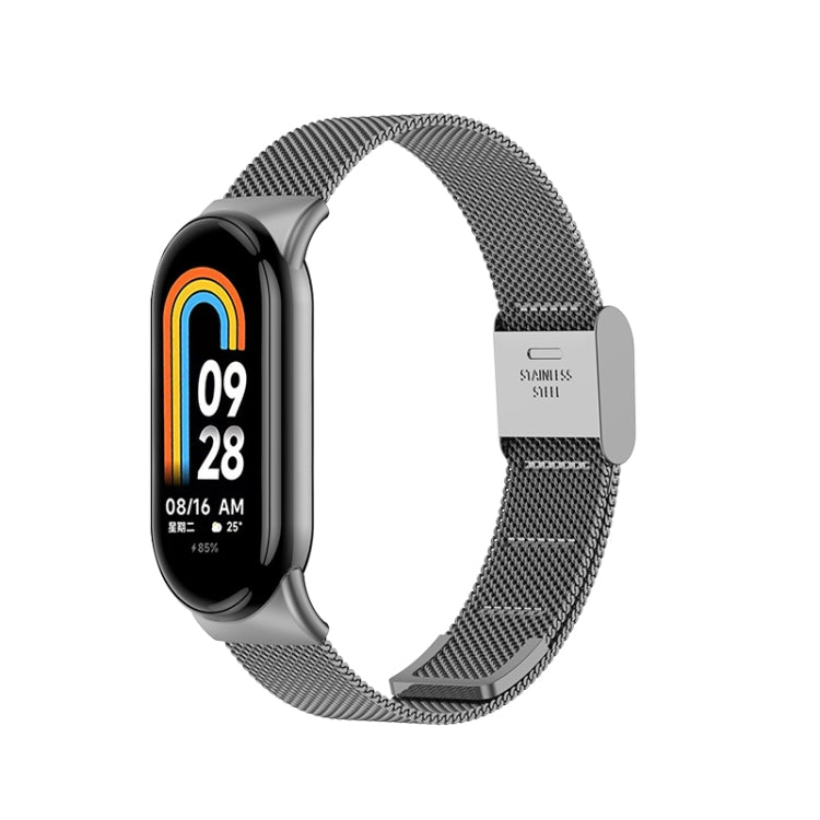 Milanese metal watch band for fitness tracker, black mesh with display watch