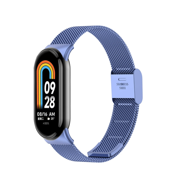 Milanese metal watch band for fitness tracker, midnight blue mesh with buckle clasp