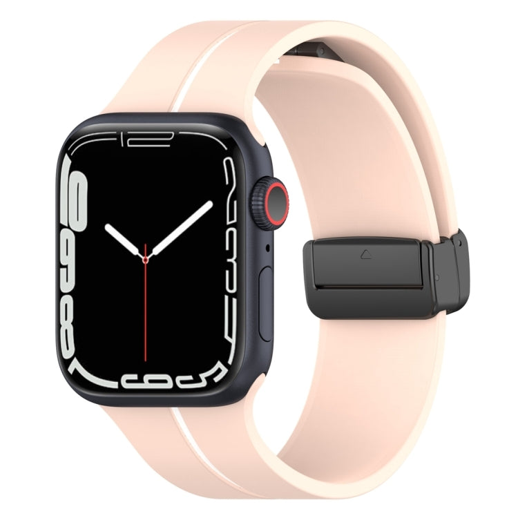 Two-color folding buckle silicone watch band, pink and white with black buckle