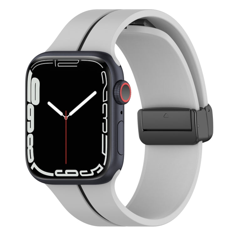 Silicone watch band with folding buckle, light gray with black, for Apple Watch
