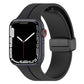 Two-color silicone watch band with folding buckle, black and dark blue.