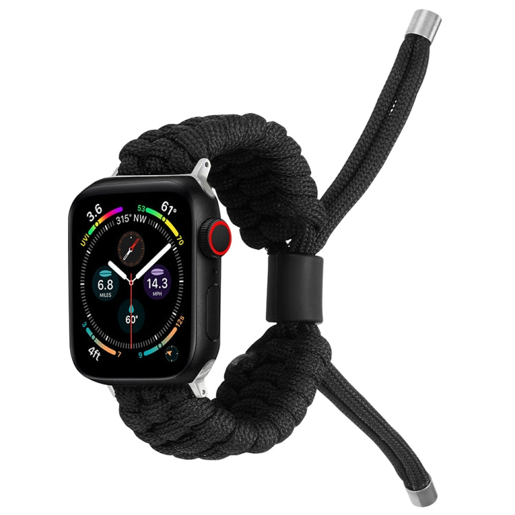 Stretch braided silicone watch band in black, with metal pin connectors