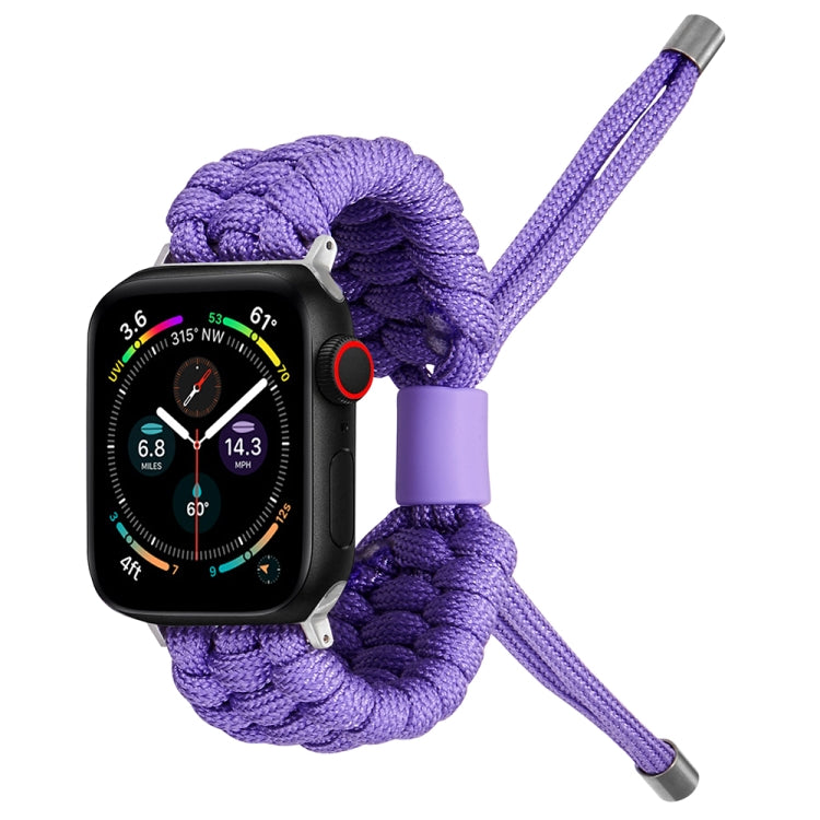 Stretch braided silicone watch band in lavender purple, with metal pin connectors