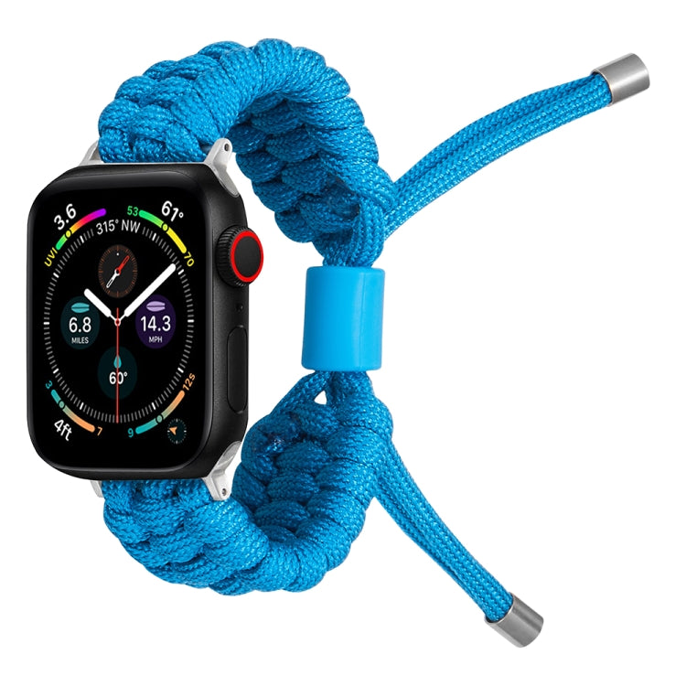 Stretch braided silicone watch band in bright blue, with metal pin connectors