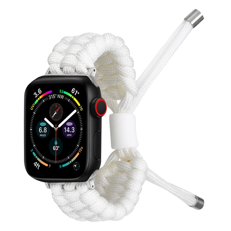 White silicone bean watch band with braided knot links and metal pin clasp