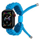 Braided stretch silicone watch band in bright blue with metal pin ends and silicone center clip