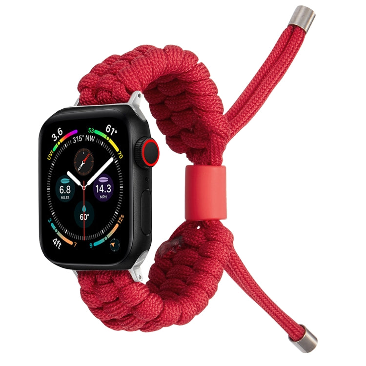 Braided stretch silicone watch band in red with metal pin ends and silicone center clip