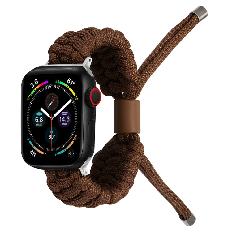Brown braided stretch watch band with silicone clasp and adjustable loop