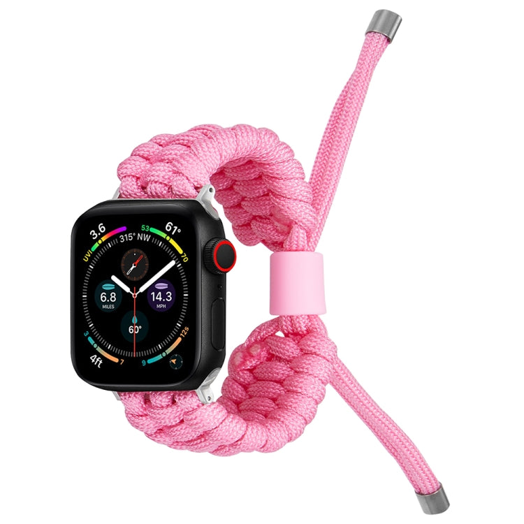Pink braided stretch watch band with silicone clasp and adjustable loop